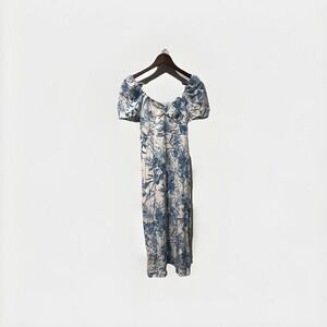 ZOE & CLAIRE Floral‎ Puff Sleeve Front Slit Midi Dress Size Small Cottagecore
